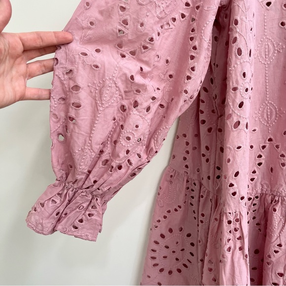 Eloquii Eyelet easy dress mauve dusty long sleeve flounce hem pink plus size 22 - Picture 5 of 10
